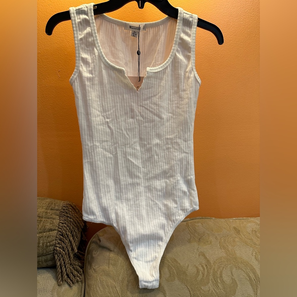 Misguided white thong cut tank bodysuit